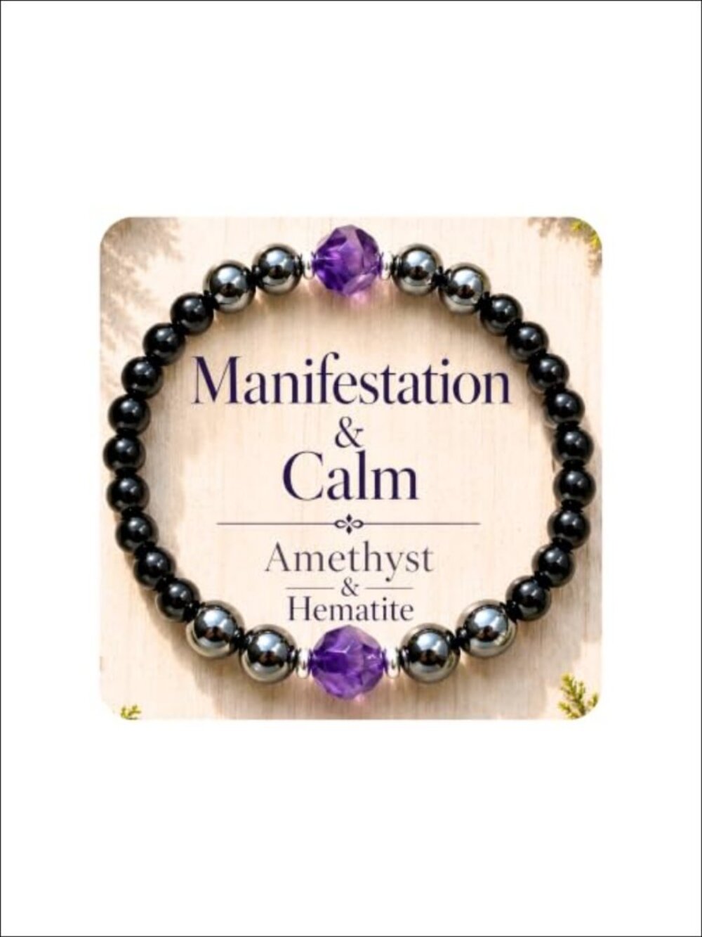 Genuine Amethyst Hematite Obsidian Beaded Stretch Bracelet Healing Crystal